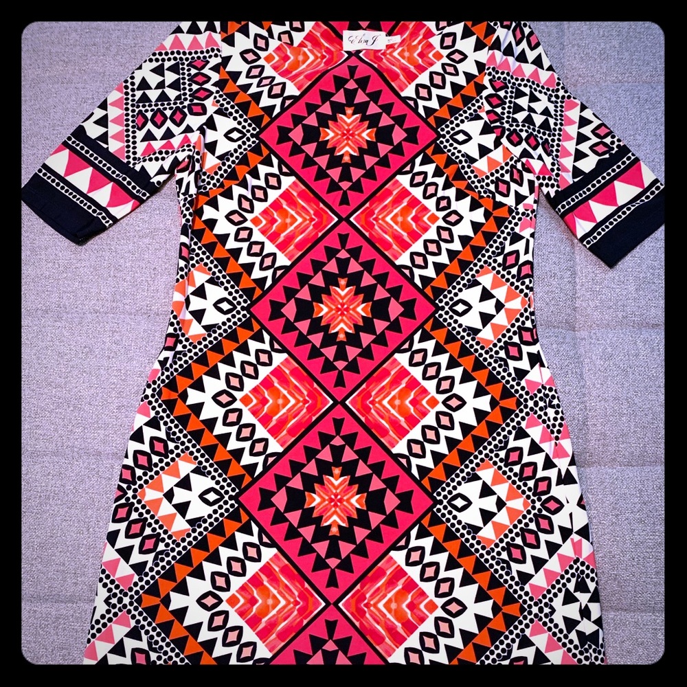 Eliza J Geometric Pink Orange Black Mini Dress